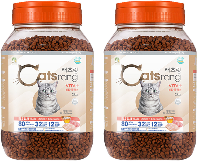 캐츠랑 전연령 고양이 비타플러스 건식사료, 닭+참치, 2kg, 2개