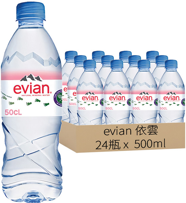 evian 依雲 法國原裝版 天然礦泉水, 500ml, 24瓶