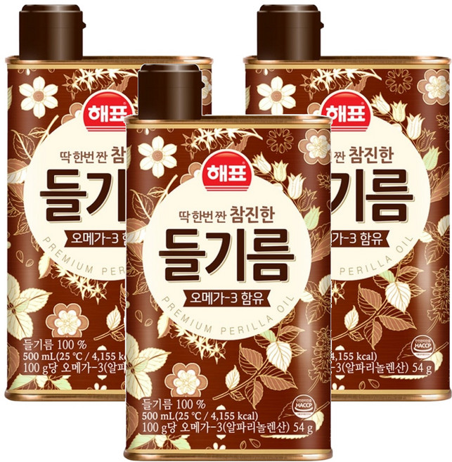 해표 참진한 들기름, 500ml, 3개