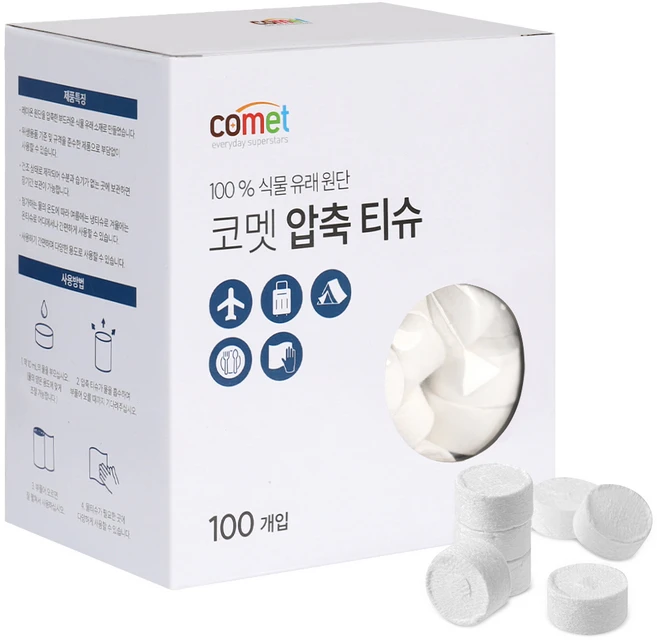 코멧 압축 티슈, 1개, 100개입 - 쿠팡