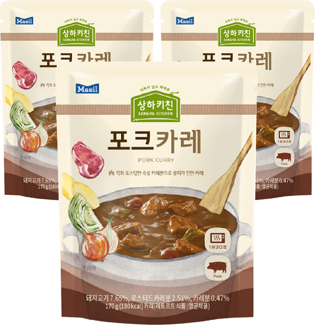 상하키친 포크 카레, 170g, 3개