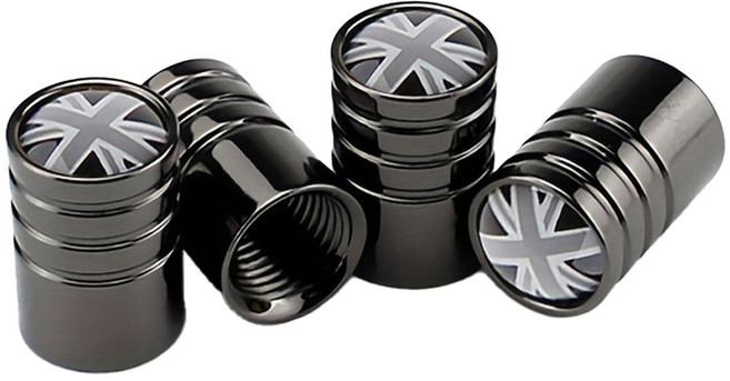 그리뉴얼 모던 스타일 타이어 밸브캡, 블랙 흑백국기, 4개