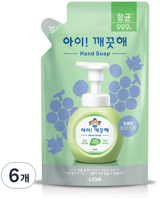 아이깨끗해 향균 폼 핸드솝 리필형 청포도향, 200ml, 6개