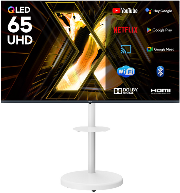 이노스 4K UHD QLED 퀀텀 스마트 Ai 구글 3.0 TV + FS-30 대형 무빙 TV 스탠드 화이트 세트, 165.1cm, X65 QLED, 이동형 스탠드, 방문설치