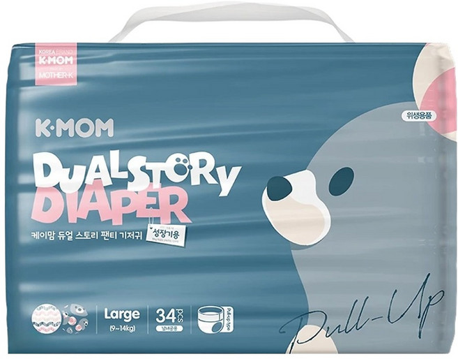 MOTHER-K K-MOM 頂級超薄瞬吸玩睡褲/尿布 9~14kg, L, 34片