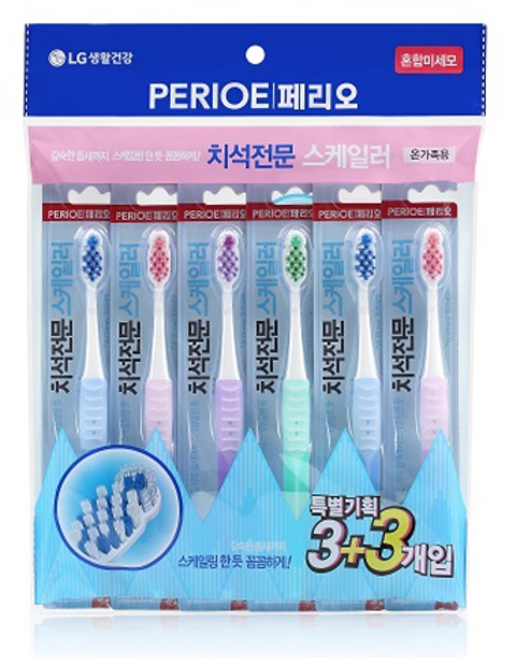 페리오 스케일러 온가족 혼합 미세모 칫솔, 6개입, 1개