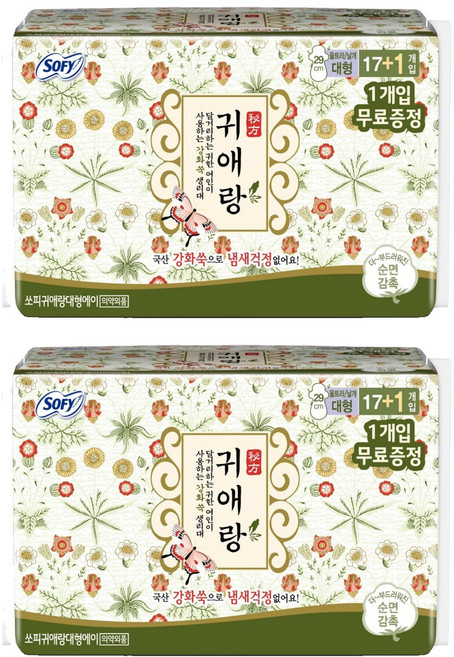 귀애랑 바디피트 생리대 날개형, 대형, 18개입, 2개
