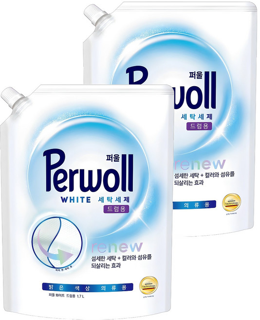 퍼울 화이트 드럼용 세탁세제 리필, 1.7L, 2개