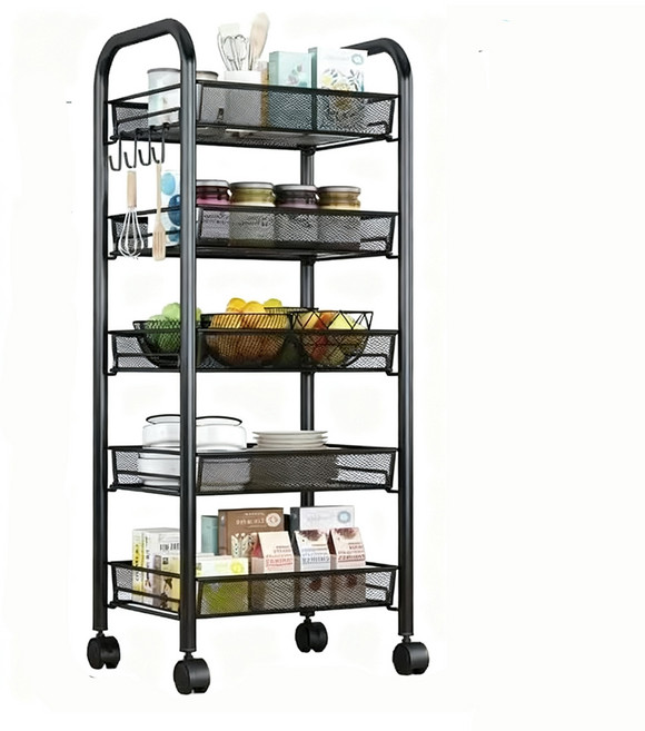 E家工廠 五層置物架推車 218 48 x 25 x 105cm 6kg, 黑色, 5層