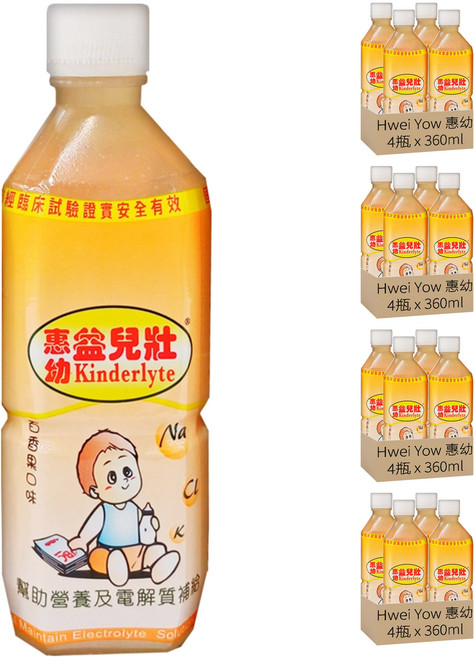 Hwei Yow 惠幼 Kinderlyte 益兒壯 電解質水 百香果口味 4瓶, 1440ml, 16瓶