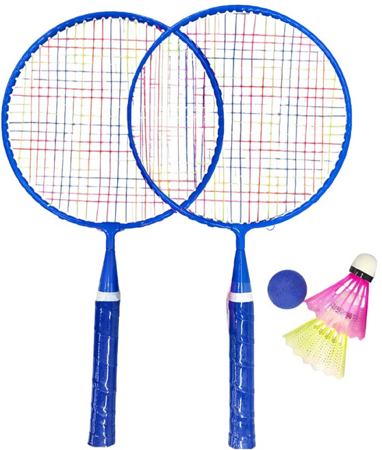 兒童羽毛球拍組 2支拍子3顆球 尼龍鐵合金, 藍色, 1組