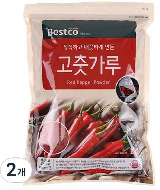 베스트코 고춧가루 굵은 매운맛, 2개, 1kg