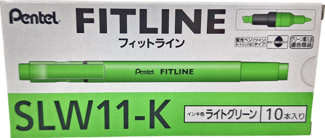 Pentel 飛龍文具 雙頭螢光筆 SLW11-KT, 草綠, 10支