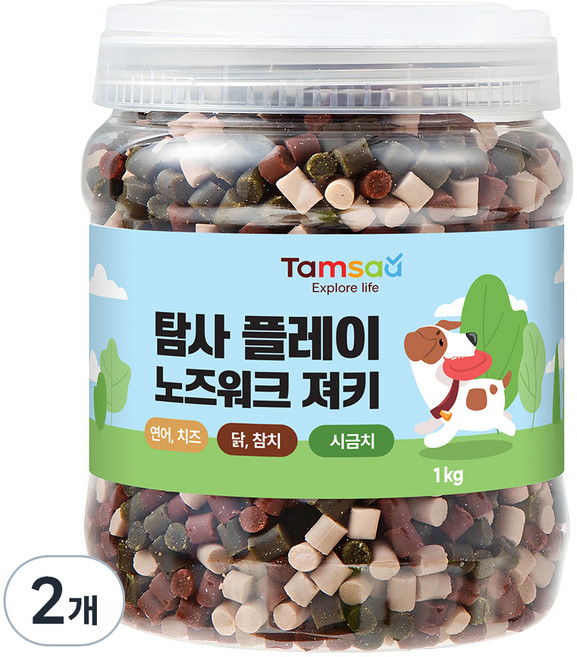 탐사 강아지 간식 플레이 노즈워크 말랑 져키 혼합맛 1kg, 2개