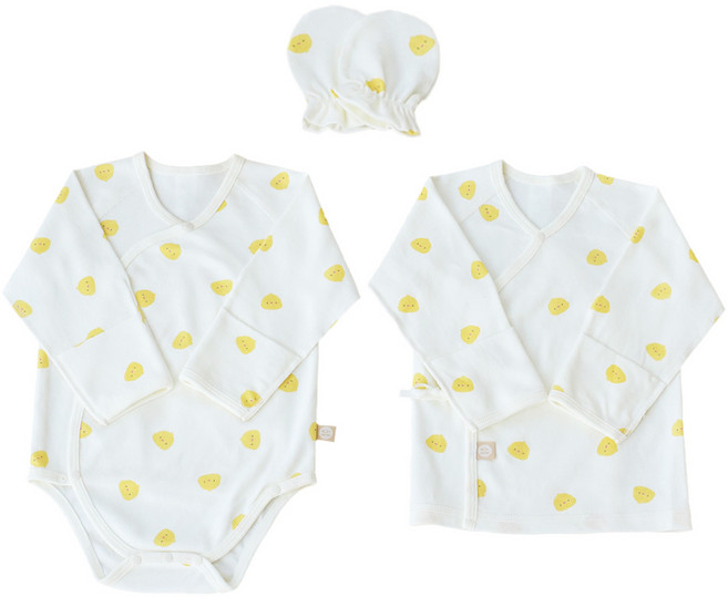BABY&I 四季 新生兒連身衣 + 新生兒上衣 + 手套 禮盒組, 1組, 阿里 黃色
