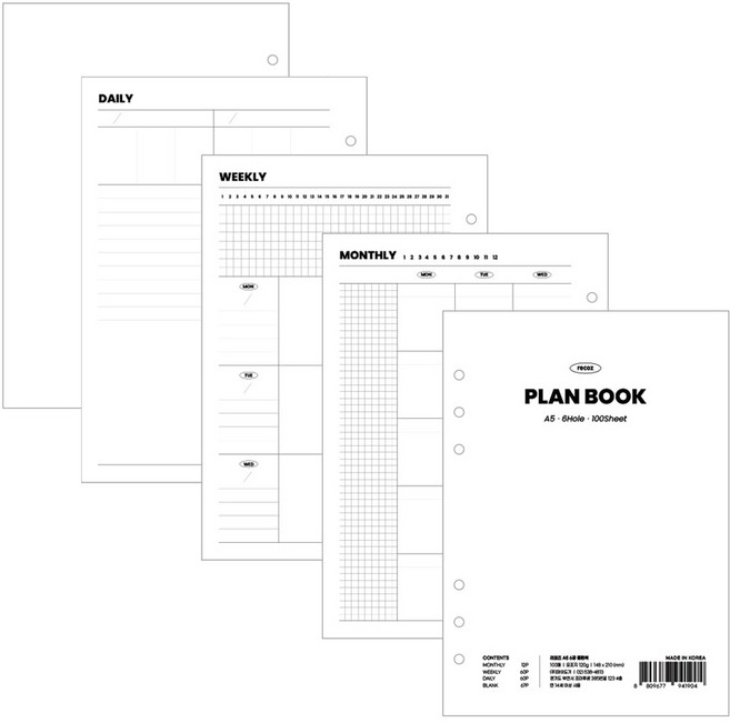 리코즈 6공 대용량 플랜북, 100개입, 1개