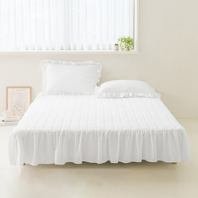 더자리 보니타 숏프릴 스커트 침대커버 패드 고정밴드형, 밀키화이트