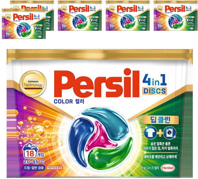퍼실 디스크 컬러 세탁세제, 18개입, 6개
