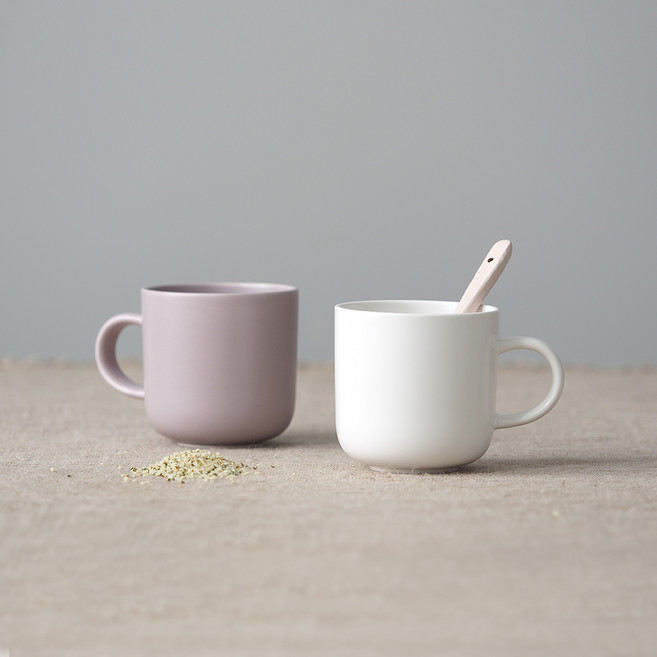 보울보울 국산 레트로라인 머그 320ml, 밀크화이트 + 라벤더바이올렛, 2개