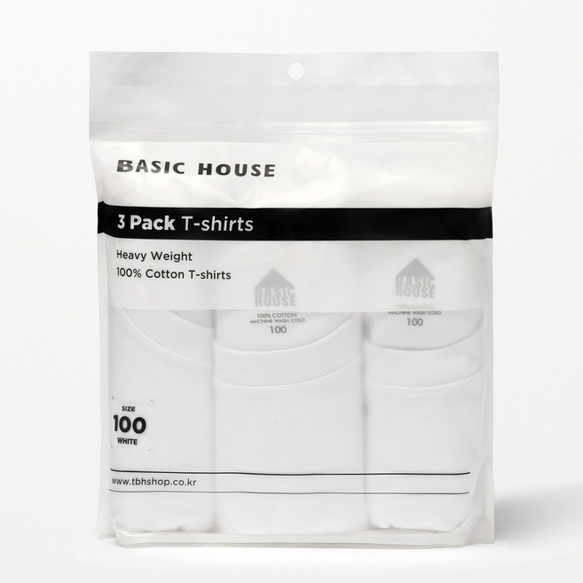 베이직하우스 순면 헤비웨이트 반팔 티셔츠 3P