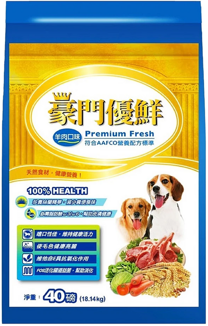 福壽實業 成犬用豪門優鮮乾糧, 1個, 18.14kg, 羊肉 + 玄米