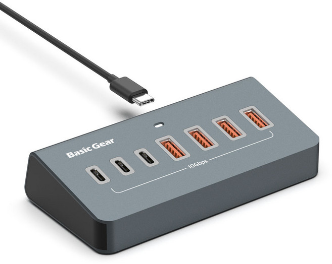 베이직기어 USB 3.2 C타입 7포트 버티컬 10Gbps 멀티허브, 1개, 실버그레이