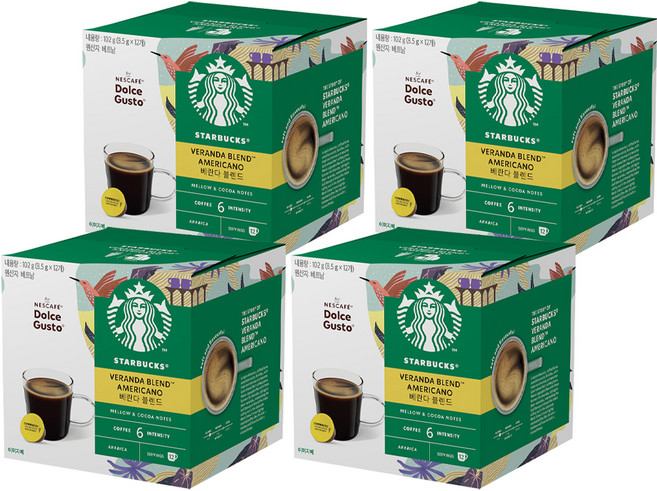 스타벅스 돌체구스토 베란다 블렌드 캡슐커피, 8.5g, 12개입, 4개