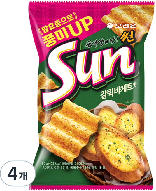 오리온 썬 태양의 맛 갈릭바게트맛, 80g, 4개