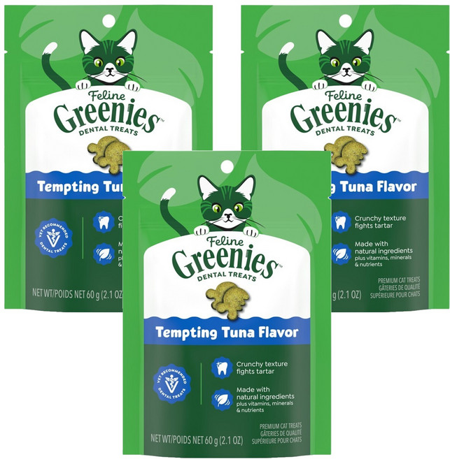 Greenies 健綠 貓咪潔牙餅, 2.1oz, 3包, 極鮮醇鮪