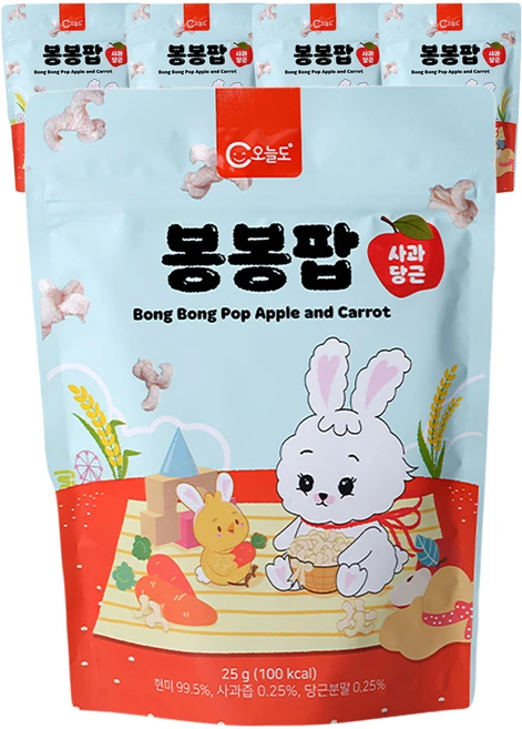오늘도 봉봉팝 유기농쌀과자, 사과 + 당근 혼합맛, 25g, 5개 - 쿠팡