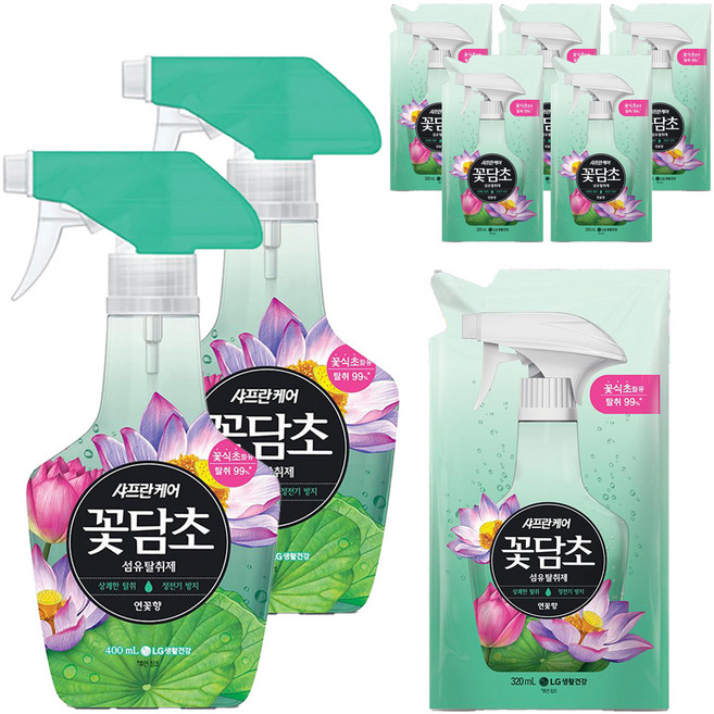 샤프란꽃담초 섬유탈취제 연꽃향 본품 400ml 2p + 리필 320ml 6p, 1세트