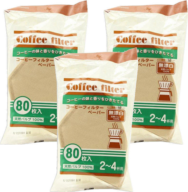 Kyowa 協和紙工 無漂白咖啡濾紙 80張 日本製造 100%原木紙漿製成 2-4人用, 3包