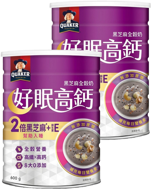 QUAKER 桂格 晚安好眠全穀奶 黑芝麻, 600g, 2罐