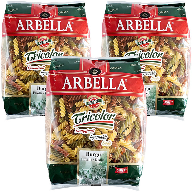 아르벨라 듀럼기다 삼색 푸질리 파스타면, 3개, 500g