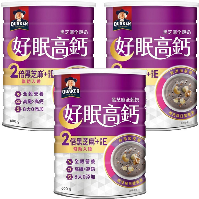QUAKER 桂格 晚安好眠全穀奶 黑芝麻, 600g, 3罐