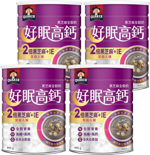 QUAKER 桂格 晚安好眠全穀奶 黑芝麻, 600g, 4罐