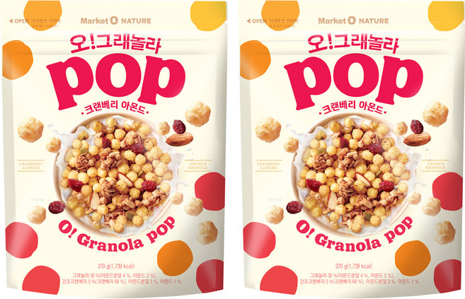 마켓오네이처 오그래놀라 크랜베리 아몬드, 370g, 2개