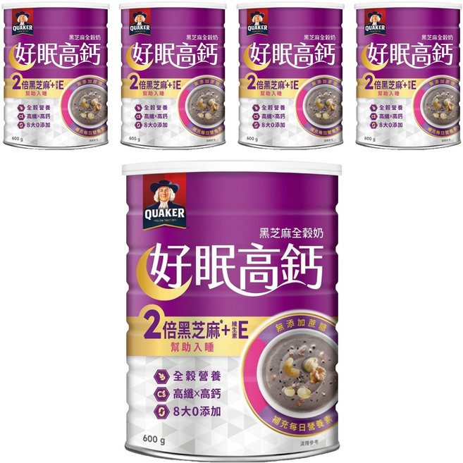 QUAKER 桂格 晚安好眠全穀奶 黑芝麻, 600g, 5罐