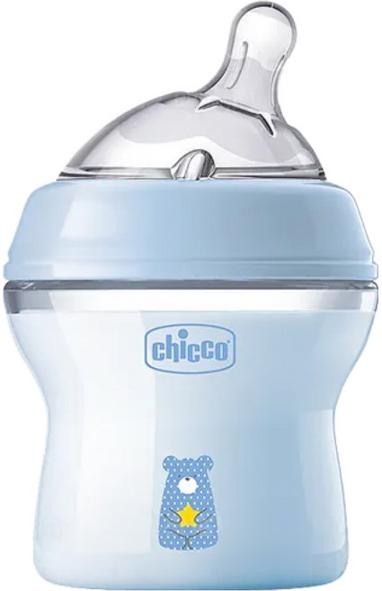chicco 天然母感2倍防脹PP奶瓶小單孔, 藍色, 150ml, 1個