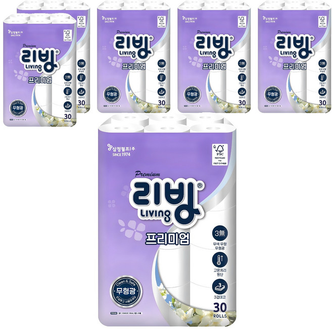 리빙티슈 프리미엄 3겹 롤화장지, 30m, 30개입, 6개