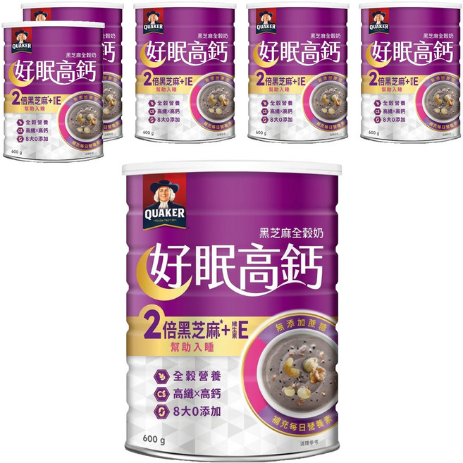 QUAKER 桂格 晚安好眠全穀奶 黑芝麻, 600g, 6罐