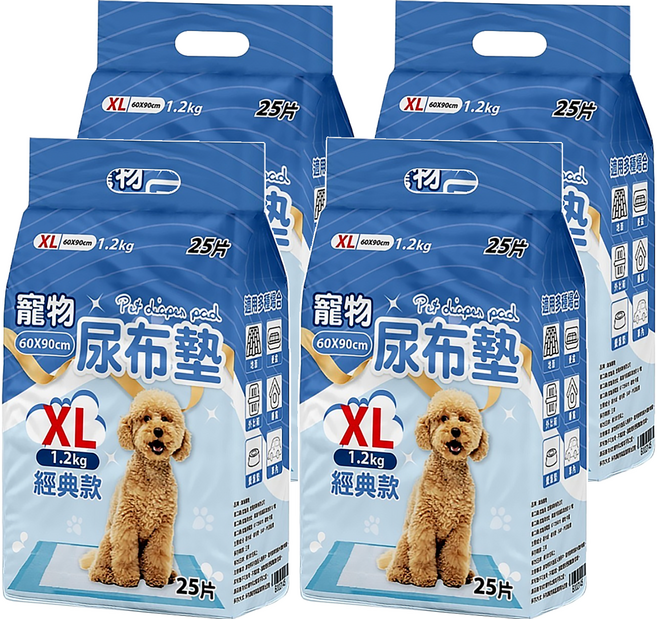 咪咪購物 寵物尿布墊 經典款, 25片, 4包
