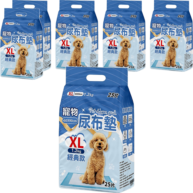 咪咪購物 寵物尿布墊 經典款, 25片, 6包