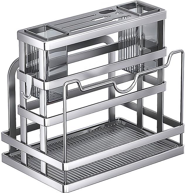 JAR 嚴選 免釘廚房多功能筷子刀具收納瀝水架 附砧板蓋子架, 灰色, 1個