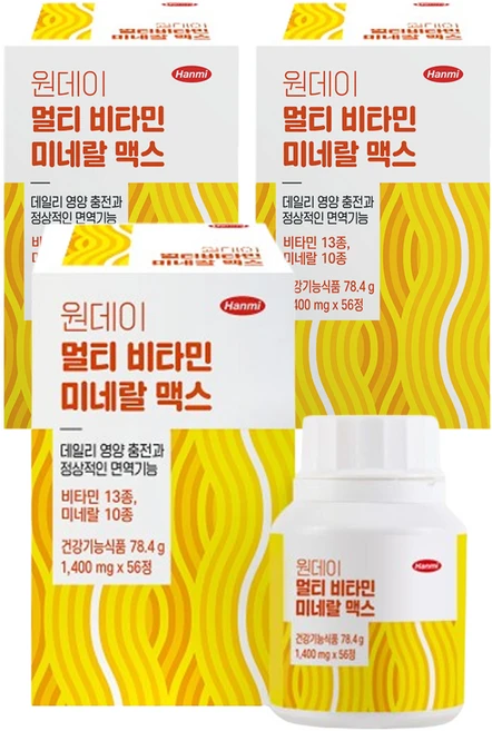 한미헬스 사이언스 원데이 멀티 비타민 미네랄 맥스 78.4g, 56정, 3개 - 쿠팡
