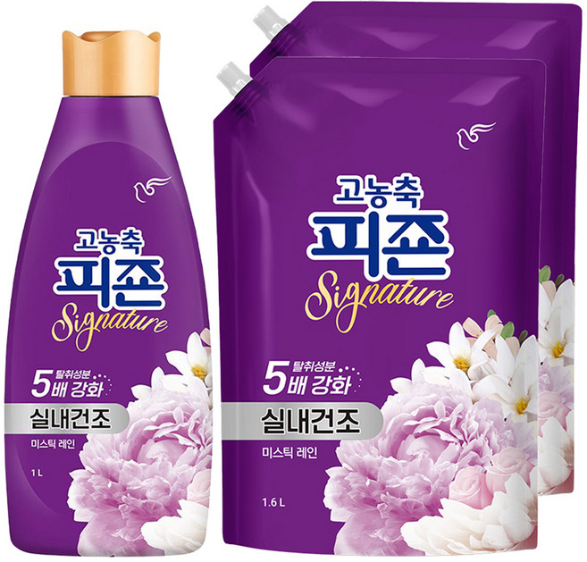 피죤 고농축 실내건조 시그니처 섬유유연제 미스틱레인 본품 1L 1p + 리필 1.6L 2p, 1세트