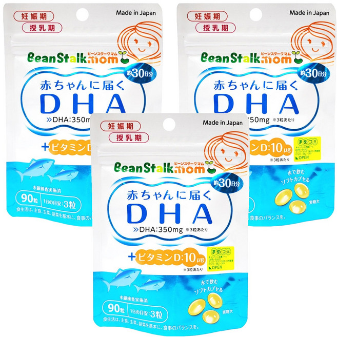 SNOW 雪印 Bean Stalk DHA魚油 維生素D3膠囊, 90顆, 455mg, 3包