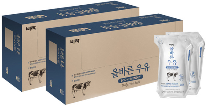 비락 올바른 우유, 180ml, 48개