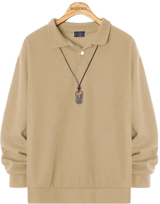 블루포스 남성용 더프닐 니트 카라 무지 기본 긴팔 맨투맨