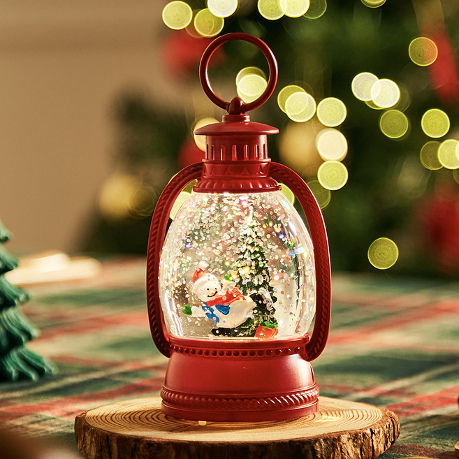 크리스마스 워터볼 스노우볼 무드등 장식 랜턴 레드 스노우맨 스키 트리, 랜턴 레드 스노우맨, 7.9 x 6.3 x 5.2 cm, 1개